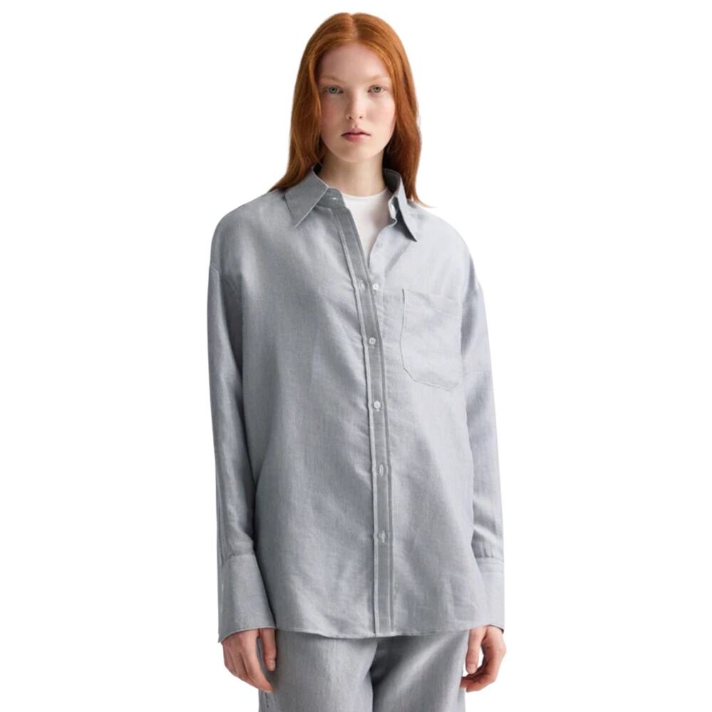 TWP Big Joe Shirt Blue White Glossy Mini‎ Stripe Button Up Size Medium Large